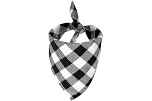 CROWNED BEAUTY Dog Bandana for Medium Large Dogs,Black White Buffalo Plaid Adjustable Reversible Triangle Cutton Scarves DB11-M