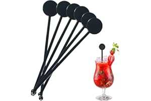 MIDREMER 100Pcs Cocktail Swizzle Sticks, 7 Inches Disposible Plastic Disc Top Drink Stirrers Black Drinks Mixing Rod for Coffee Milk Cocktail Whiskey Beverage Bar (Black)