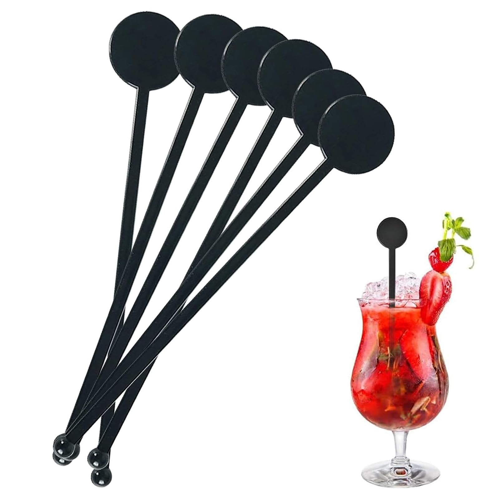 Photo 1 of 100Pcs Cocktail Swizzle Sticks, 7 Inches Disposible Plastic Disc Top Drink Stirrers Black Drinks Mixing Rod for Coffee Milk Cocktail Whiskey Beverage Bar (Black)
