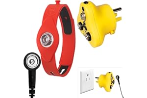 2 in 1, KooMall Anti-Allergic ESD Wrist Straps (Red) & Grounding Plug, Easy to Ground by Outlet Socket for Static Control, Anti Static Silicon Bracelet Wristband Earth Bonding Plug for Rubber Mat