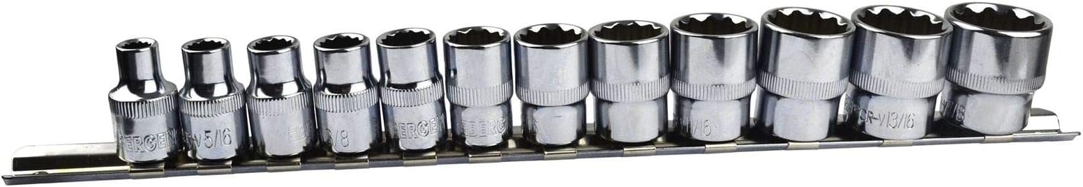 12pc Imperial SAE AF 1/4" - 7/8" Sockets 12 Point On Rail Shallow 3/8" dr AT94