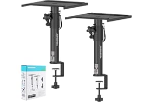 Vondynote Set of 2 Studio Monitor Stands Desktop Speaker Stands Height Adjustable 12" to 18" Speaker Stands with Desk Clamp