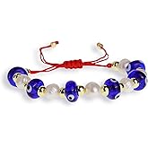 Agriajun Gold Pearl Evil Eye Beaded Adjustable Bracelets for Women, Handmade Boho Freshwater Pearls Beads Red Rope Braided Bracelet Fashion Friendship Beach Jewelry Gift