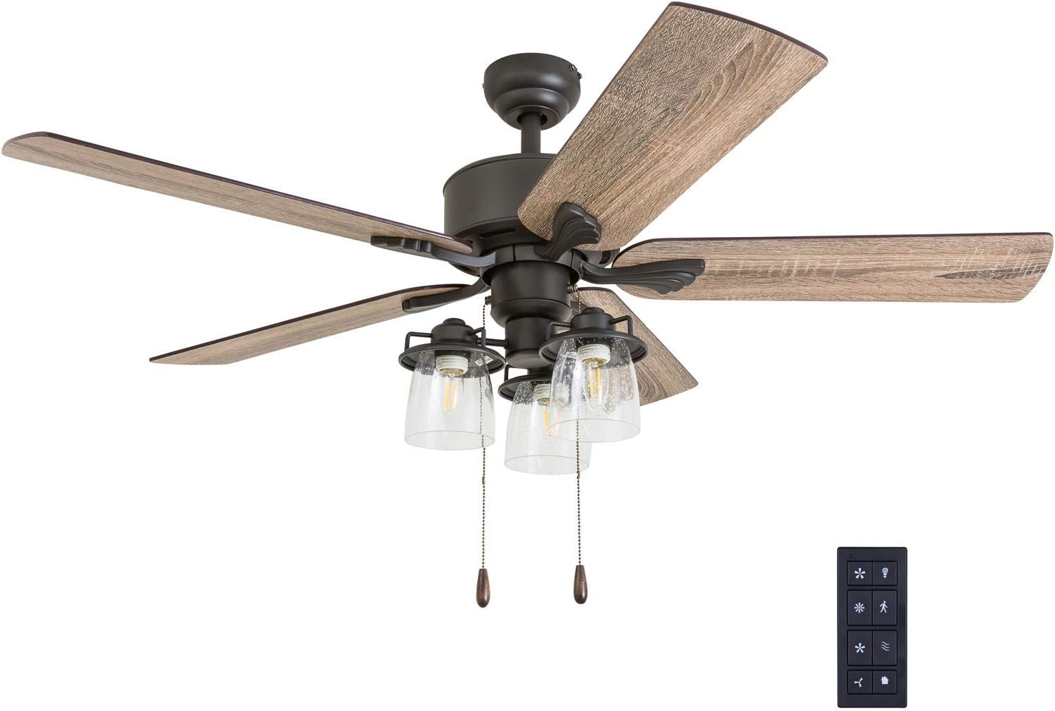 Prominence Home 50683-01 River Run Farmhouse Ceiling Fan (3 Speed Remote), 52