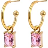 TaYolnFaSo 4 * 6mm Emerald-cut Birthstone Dangle Earrings for Women 18K Gold Plated Delicate CZ Earrings Pefect Birthday Gift for Female