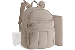BAGSMART Diaper Bag Backpack, Multi-Pocket Puffy Diaper Bag with Waterproof Changing Pad, Lightweight Stroller-Friendly Diaper Bag with Insulated Pockets, Easy-Access Baby Essential, Camel - 1