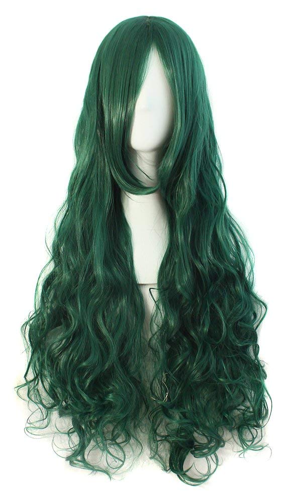 Fouriding 31" Dark Green Women's Long Curly Wave Cosplay Party Wigs Hairpieces Hair Cap Lolita Style Anime Wig