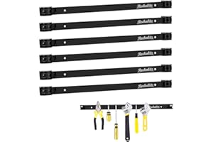 Rechabite 6 Pieces 18" Magnetic Tool Holder Strip, Black Magnet Bar, Metal Tool Organizer Rack for Garage Organization, Easy To Install in Workshop, Mounting Screws Included