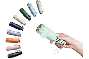 BAODINI Super Lightweight Mini Travel Umbrella UV Blocking Sun Protection Ultra Small Compact Size Pocket Umbrella with a Leather Bag Cover for Purse