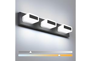 zouzai 20 inch 3 Lights LED Vanity Lighting Fixtures,Over Mirror 360° Beam Angle High Brightness 3CCT dimmable,Modern Matte Black Bathroom Vanity Lights ‎-ETL Certificated