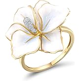 Santuzza 10K Yellow Solid Gold Enamel Flower Genuine Diamond Ring for Women