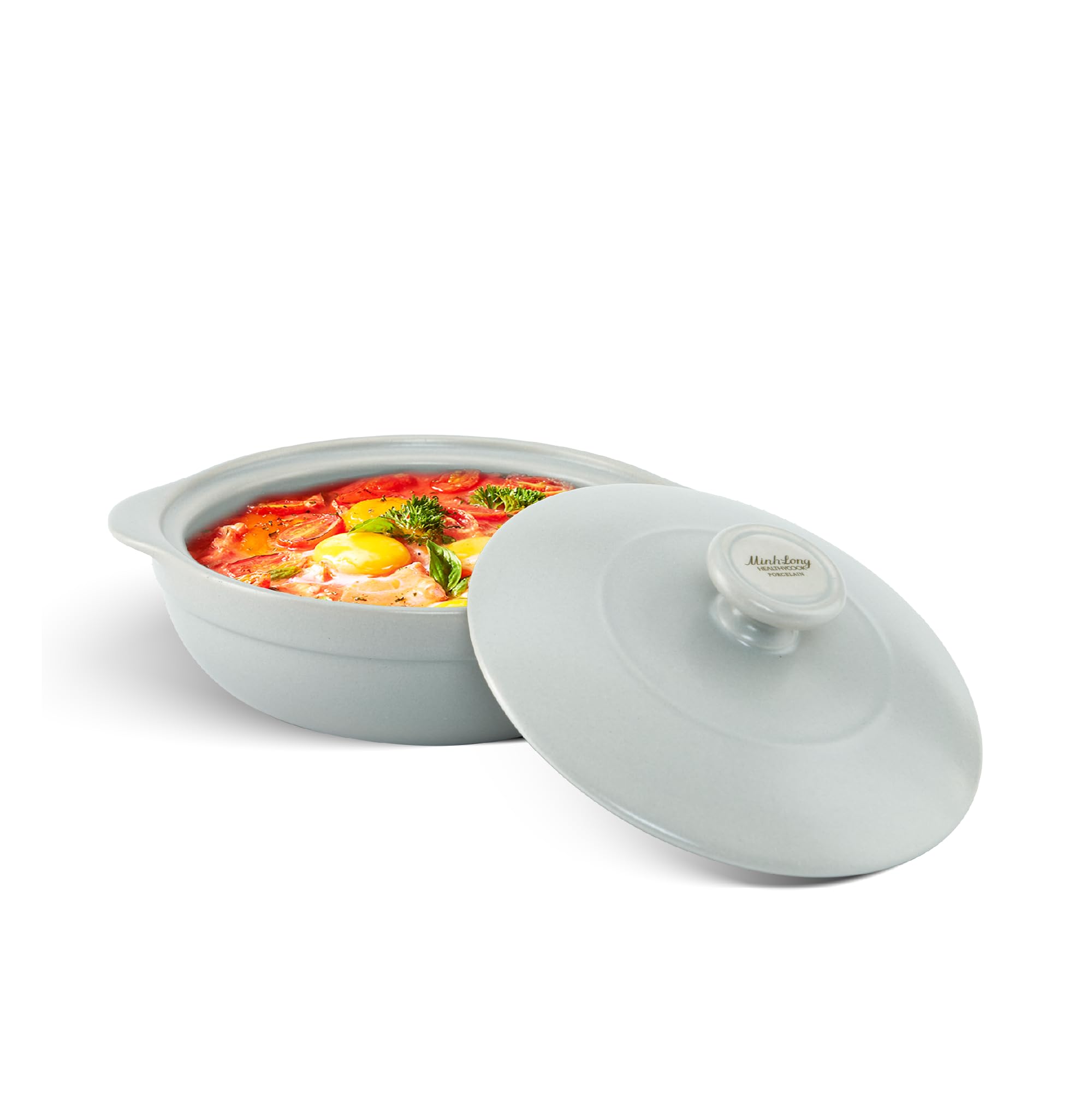 Photo 1 of MINH LONG 1-Qt Porcelain Dutch Oven with Lid – Lead & Cadmium Free, Oven Safe to 482°F, Heat Retention, Clay Pot for Cooking on Gas & Infrared Cooktop, Use to Marinate, Cook, Bake, Refrigerate & Serve