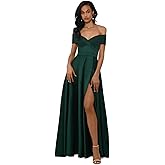 Xscape Women's Off The Shoulder Sweetheart Satin Floor Length Dress