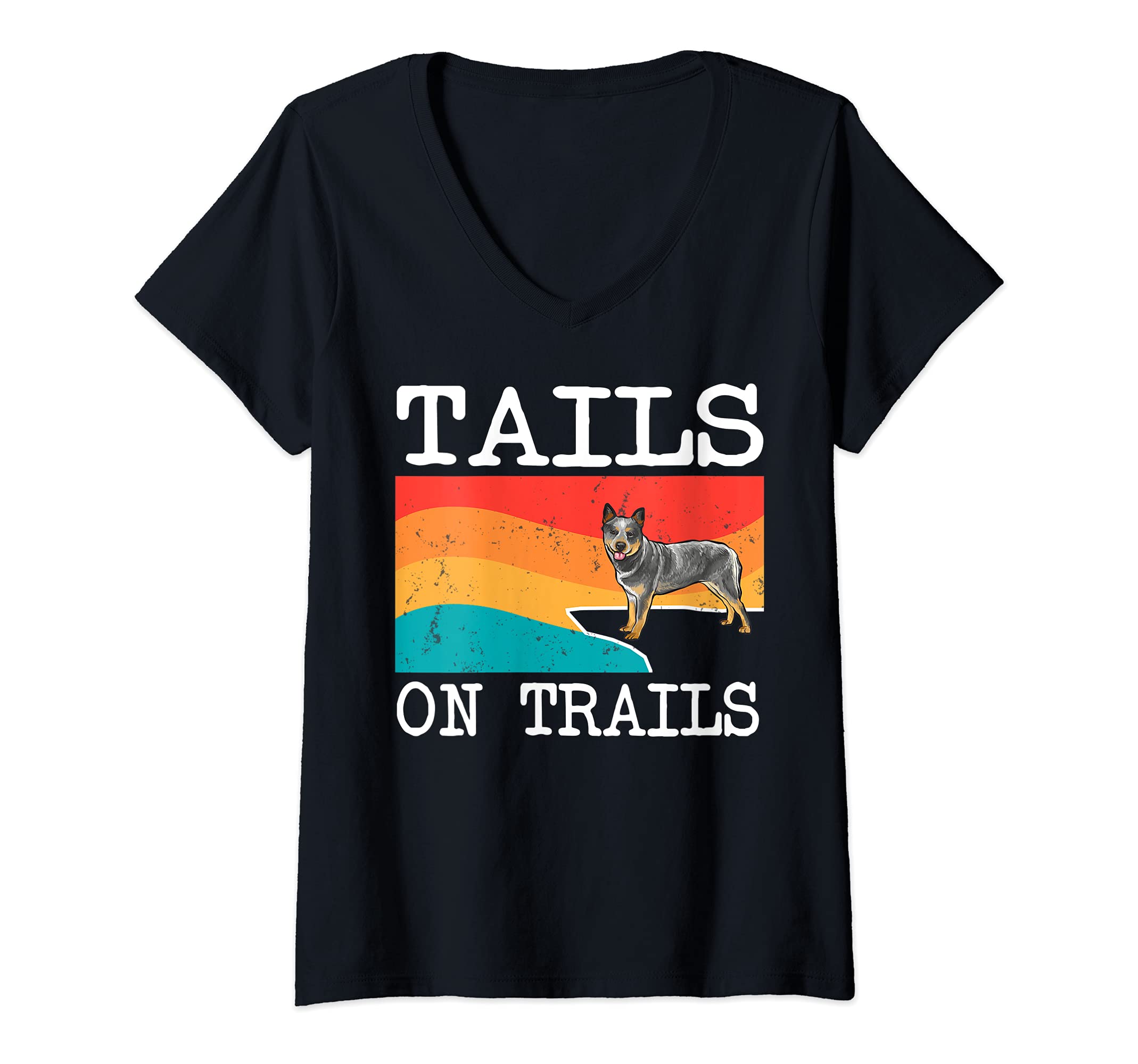 Womens Tails On Trails Australian Cattle Dog Dog Funny Hiking V-Neck T-Shirt