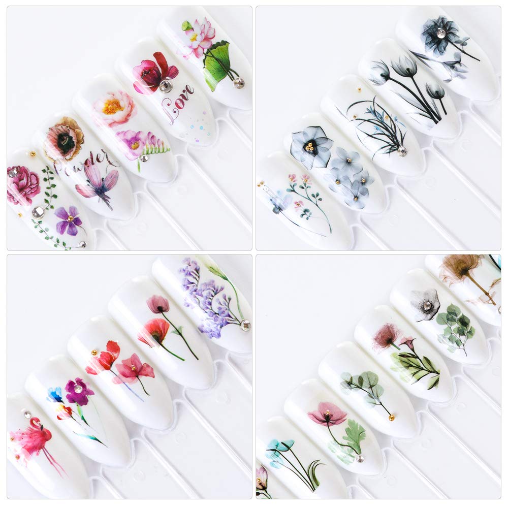 Macute Nail Decals for Women Fingernail Decorations Nail Art Accessories 24 Sheets Nail Stickers with Assorted Patterns Water Transfer Blossom Flower Flamingo Stickers Set Manicure Charms Tip Decor: Beauty