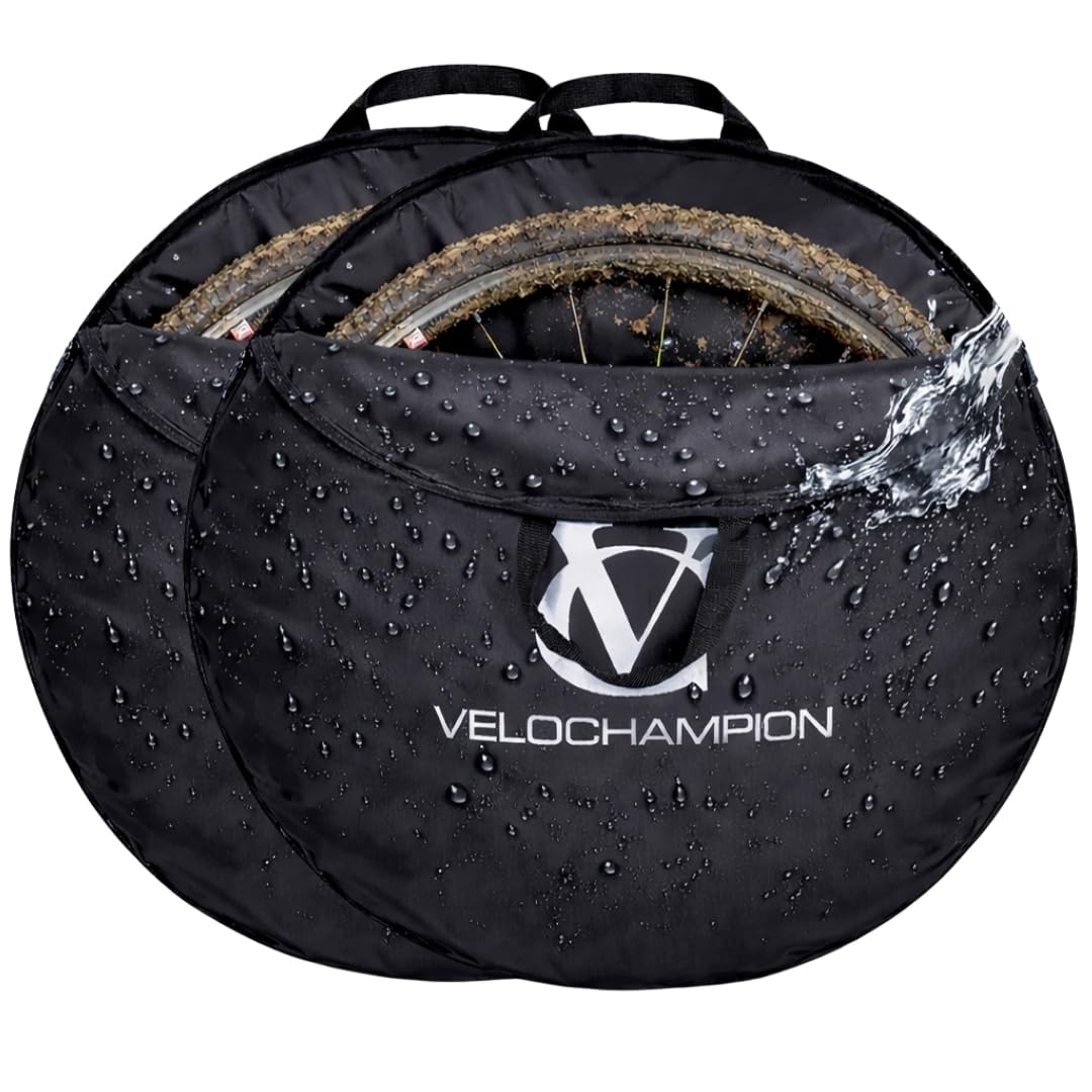 VeloChampion Waterproof Bicycle Wheel Bag Storage Cover | Mountain, Road, Gravel or Kids BMX | 650b. 700c. 16” 20” 24” 26” 27.5” 29” Bike Wheelset Transport Travel Case (2, Medium 700c-26")