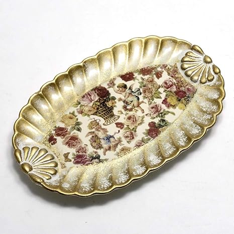 Amazon イタリア製 天使 薔薇 レジン トレイ 菓子盆 楕円形 アンティーク調 Lサイズ Isp 2113an トレイ 盆 オンライン通販