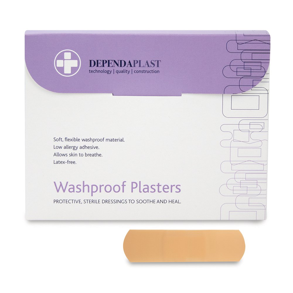 Dependaplast Washproof Plasters - 7.5 cm x 2.5 cm, Flexible PU Plastic Film, Secure Adhesive, Breathable, Waterproof - Box of 100