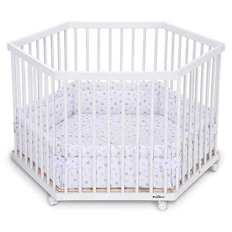 FabiMax 4200 Laufgitter 6-eckig, Buche, weiß lackiert, inklusive Laufgittereinlage Sterne weiß