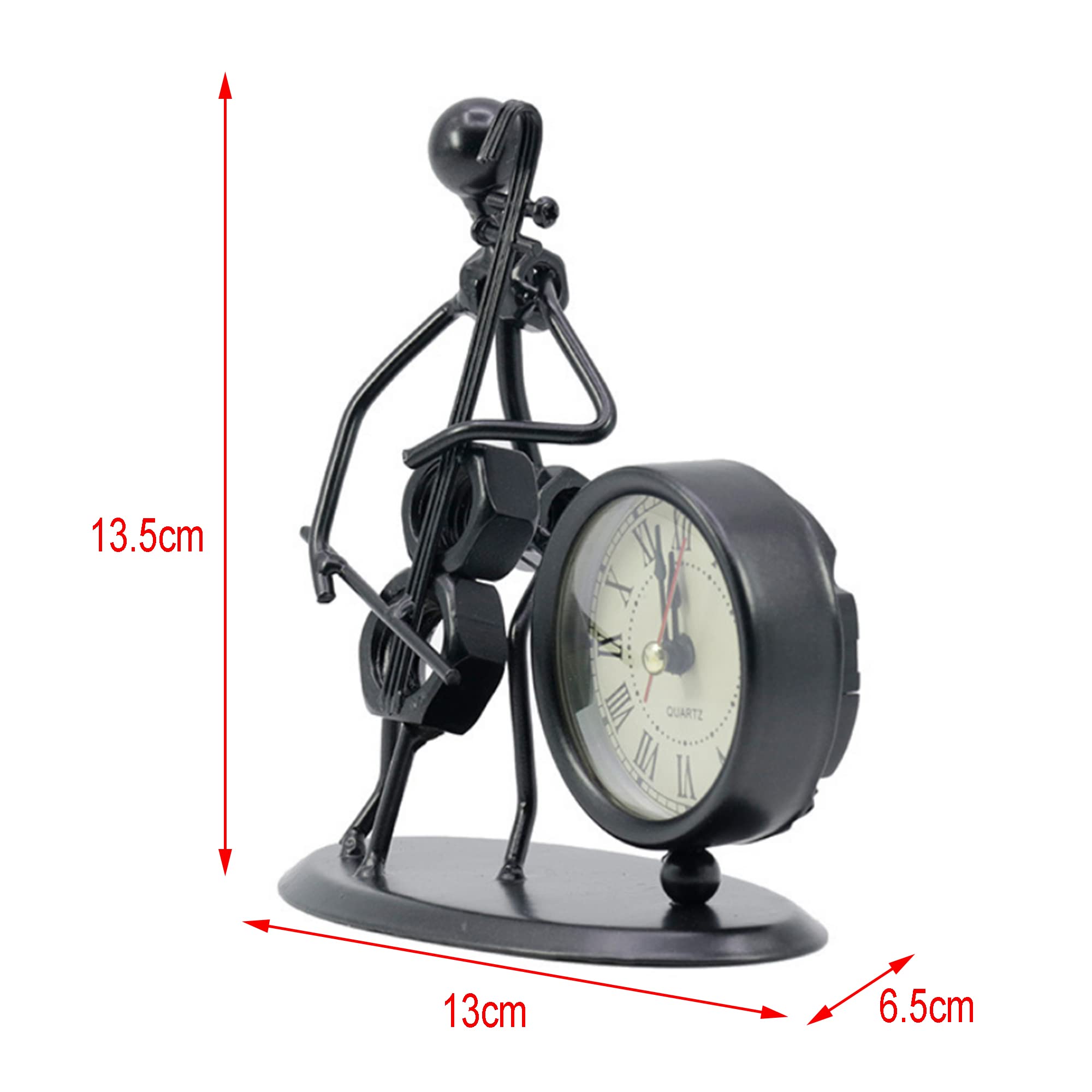 Creative Table Clocks, Table Clock Retro, Quartz Clock, Decorative Table Clock with Black Numbers and Hands, A Man Playing Cello, Decorative Clock in Vintage Style, Vintage Metal Desk Clock