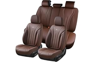 Coverado Front and Back Car Seat Covers, Leather Seat Cover for Cars, Automotive Seat Cover Full Set, Waterproof Universal Seat Cover, Luxury Car Seat Protector Seat Cushion Fit Most Cars, Coffee