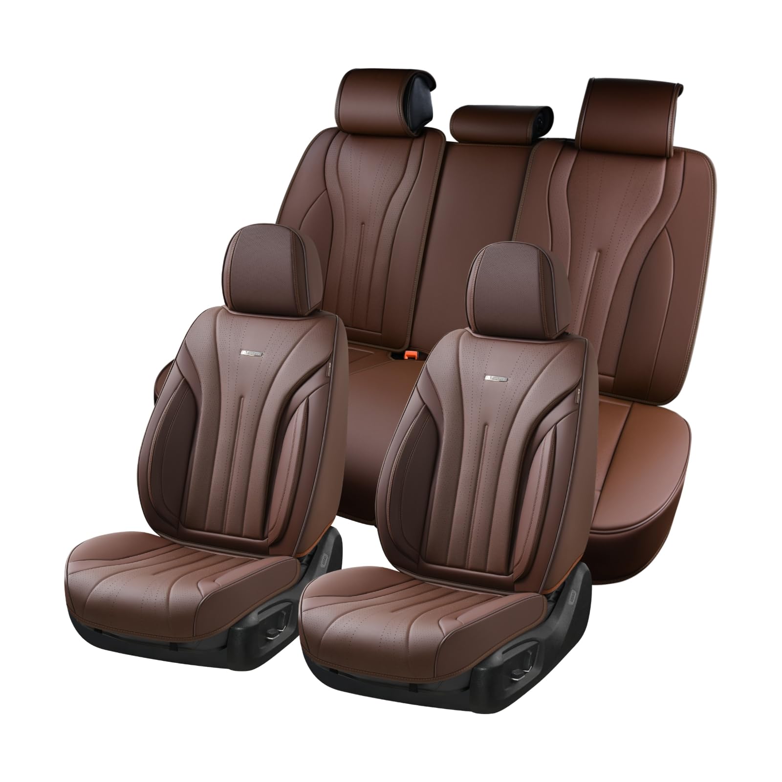 Photo 1 of **SMALL DAMAGE**Coverado Front and Back Car Seat Covers, Leather Seat Cover for Cars, Automotive Seat Cover Full Set, Waterproof Universal Seat Cover, Luxury Car Seat Protector Seat Cushion Fit Most Cars, Coffee