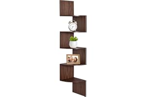 Greenco Corner Shelf, 5 Tier Floating Shelves for Wall, Easy-to-Assemble Wall Mount Corner Shelves for Bedrooms and Living Rooms, Rustic Walnut Finish