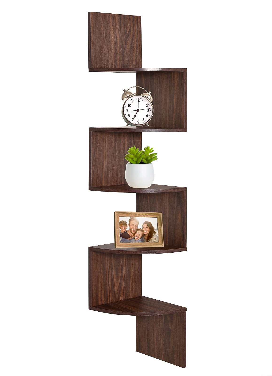 Greenco GRC2920 Corner Shelf, 5 Tier Floating Shelves for Wall, Easy-to-Assemble Wall Mount Corner Shelves for Bedrooms and Living Rooms, Rustic Walnut Finish