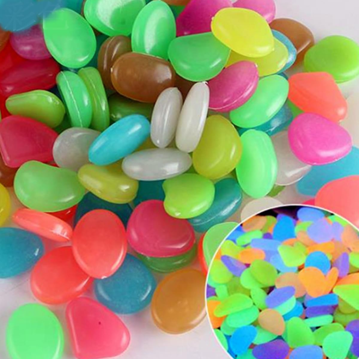 KARLOR Pack of 200 Multi-coloured Luminous Resin Stones 1.5-2 cm for Aquarium Garden Decoration
