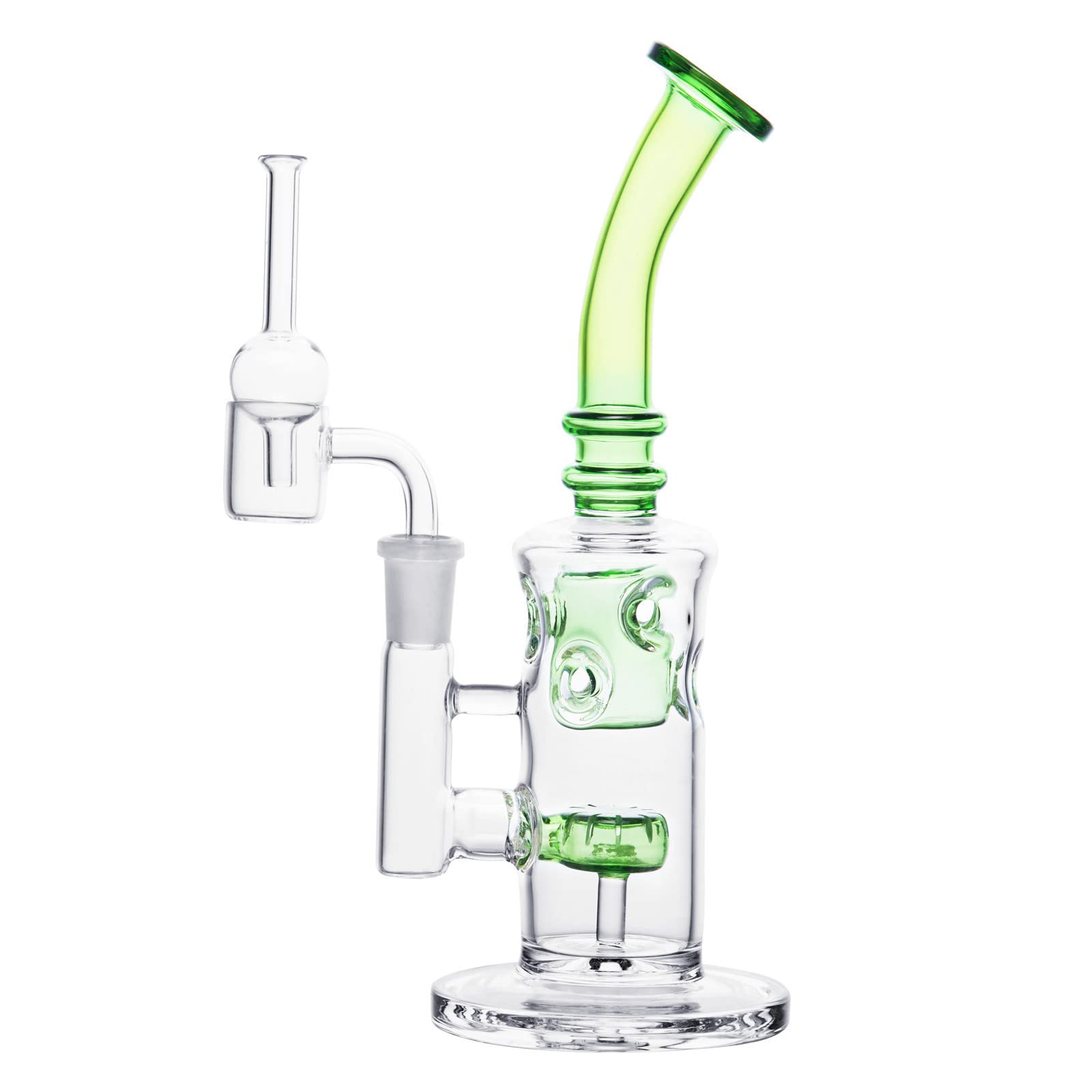 Glass Honeycomb Bong Handmade Water Pipe Perc Wax 14.4mm Bongs with Quartz Banger Cap Bowl for Bongs (Green)