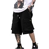 OYOANGLE Men's Casual Cargo Shorts Drawstring Shorts Twill Classic Flap Pocket Loose Fit Shorts