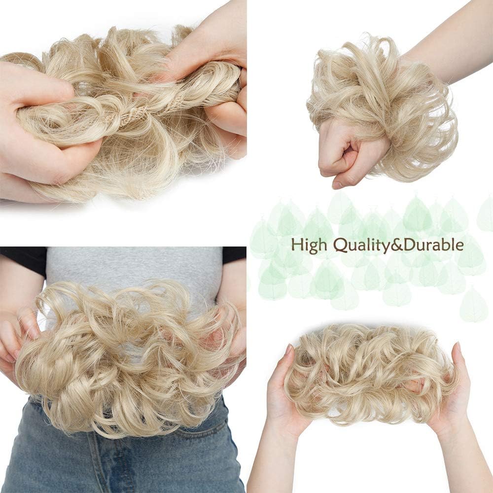 Silk-co Synthetic Hair Bun Extensions Messy Curly Hair Scrunchies Hairpieces Updo Donut Hairpieces for Women -Bleach Blond & Bleach White - Image 5