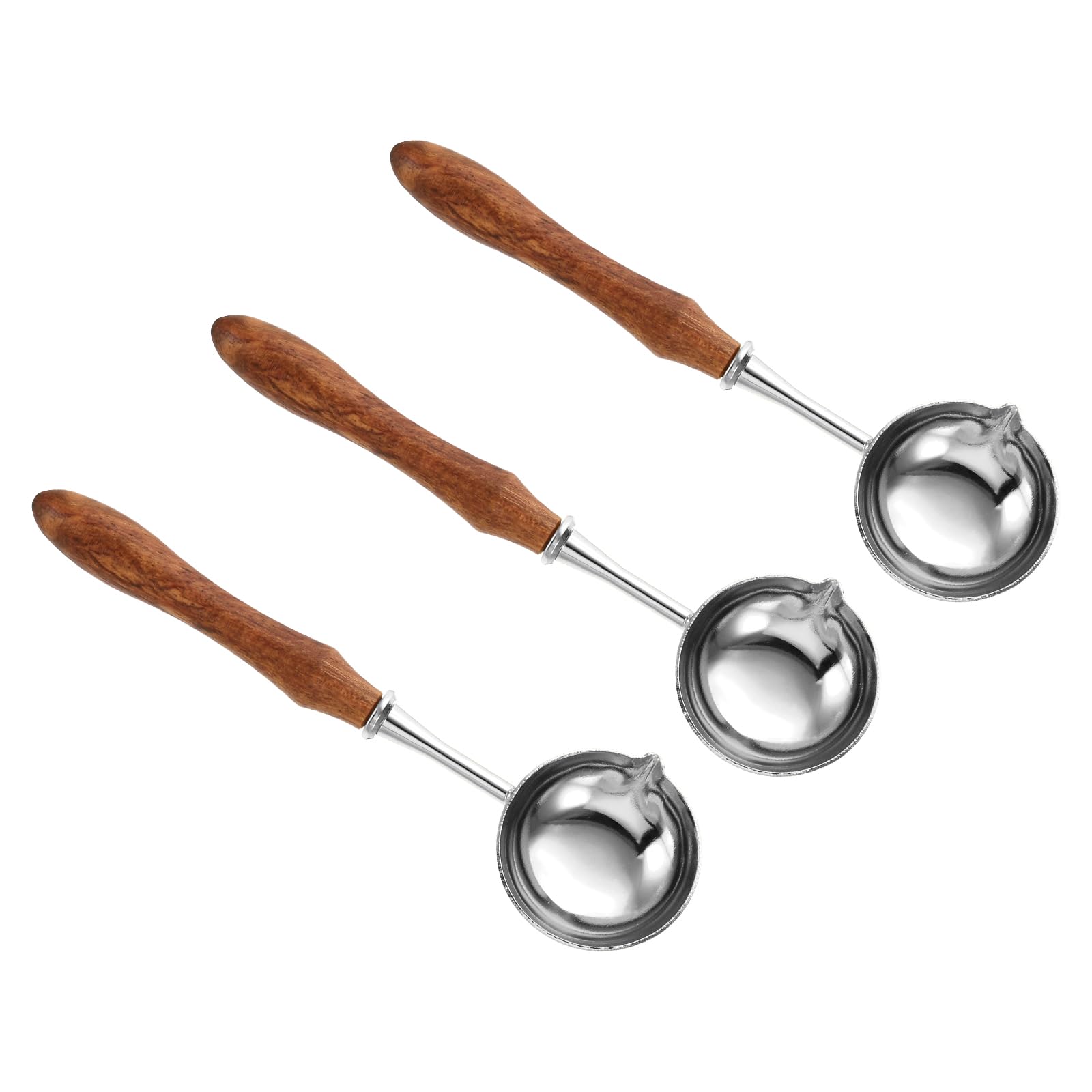 PATIKIL 5" Wax Seal Spoon, 3Pcs Wax Sealing Melting Spoon Brass Vintage Wooden Handle Wax Spoon for Wax Seal Stamp Envelope Art Craft Projects, Silver/Wood
