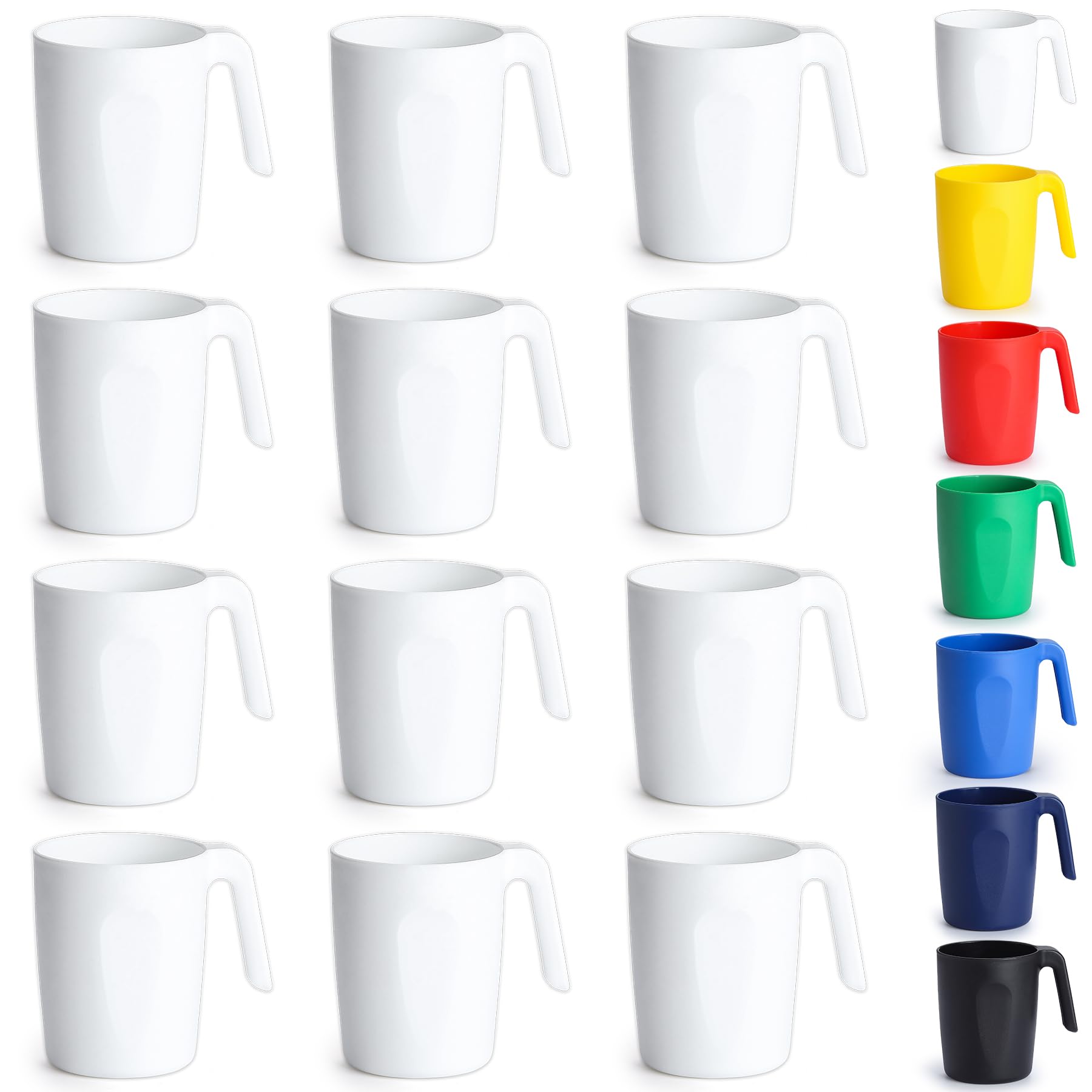 Kyraton Plastic Mug Set 12 Pieces, Unbreakable and Reusable Light Weight Travel Coffee Mugs Espresso Cups Easy to Carry and Clean Microwave Safe, Dishwasher Safe