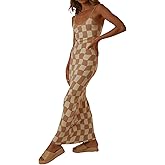 Bodycon Dresses for Women Summer Knit Hollow Out Sexy Night Out Midi Maxi Dress Sleeveless Long Cut Out Dress