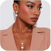 Bridal Jewelry Set for Wedding Gold Dangle Pearl Dainty Accesories Shamrock Cubic Zirconia Drop Pearl Necklace and Earring Set for Women