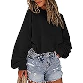 Avanova Women Color Block Striped Cropped Sweatshirt Oversized Crewneck Pullover
