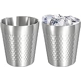 uxcell 2 Pcs Stainless Steel Cups, 9oz/260ml Metal Cups Diamond Textured Insulated Portable Stackable Drinking Tumblers for Home Restaurant Outdoor Travel Camping, Silver