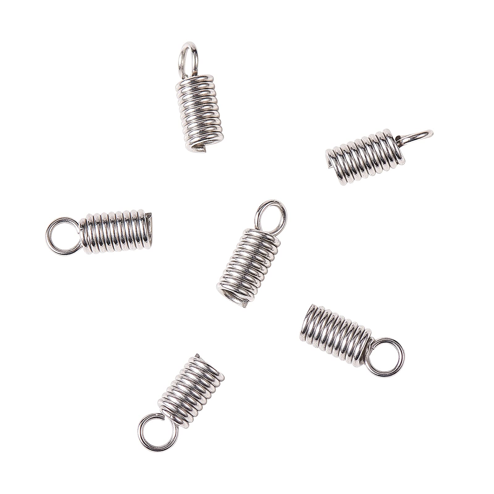 Airssory 50 Pcs Stainless Steel 2.5mm Inner Diameter Coil Spring Cord Ends Cap Tips Clasp Leather Cord Finish Fastener in Bulk for Jewellery Making - 10x4mm