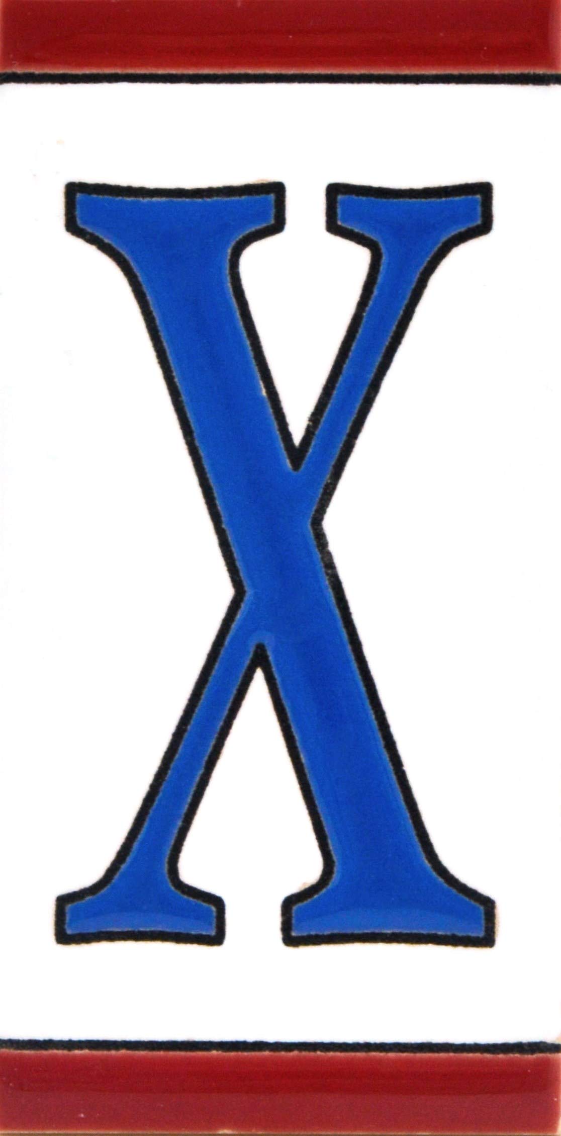 House letters 4 inch. Handpainted house letter tiles for signs, addresses and names. Address numbers for houses. House address numbers and letters. Design USA FLAG 4,29" x 2,13" (LETTER X)