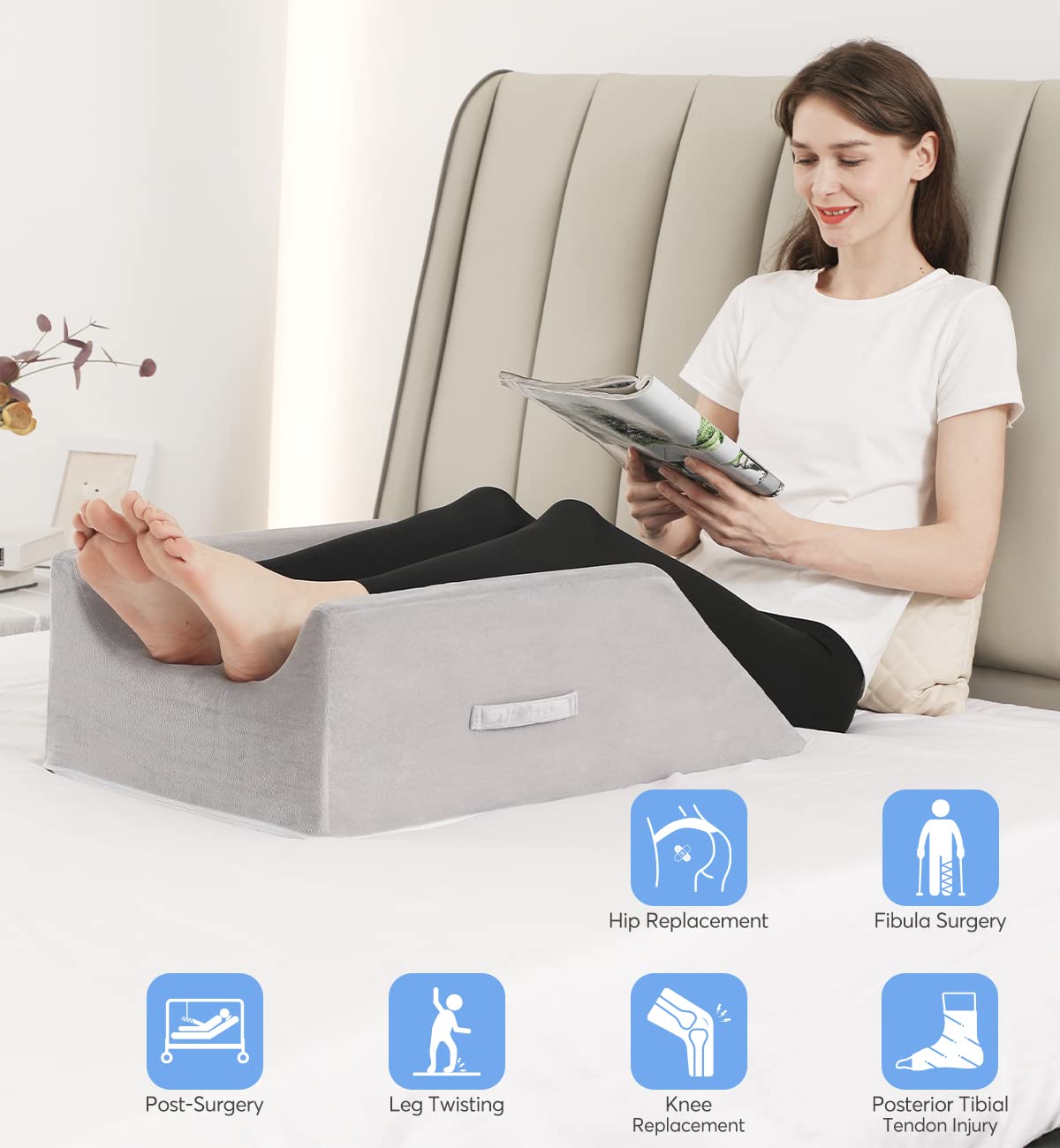 OasisSpace Leg Support and Elevation Pillow for Surgery, Swelling, Injury or Rest - Memory Foam Post Surgery Leg Pillow with Washable Cover- Improve Circulation
