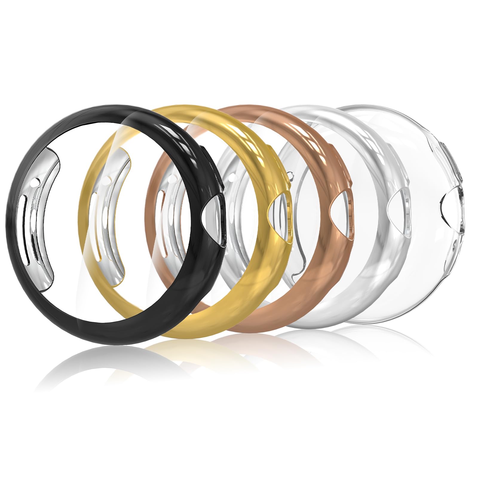 Simpeak 5-Pack Screen Protector Case Compatible with Google Pixel Watch 2/1, TPU Soft Screen Protector Bumper Cover Replacement for Google Pixel Watch 2/1, Transparent+Rose+Silver+Black+Rosegold