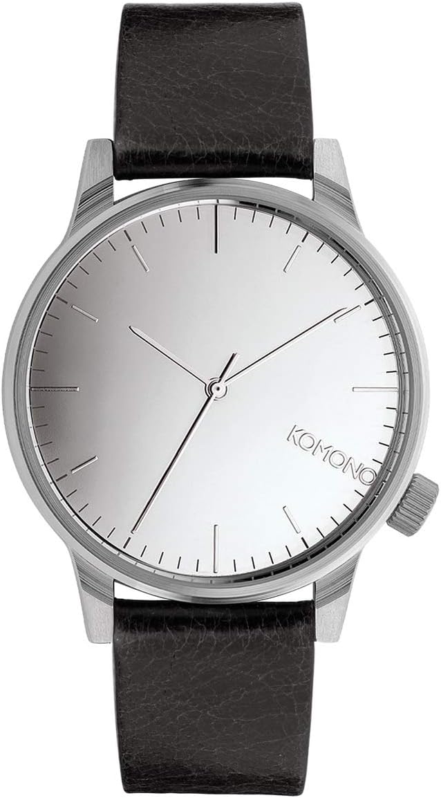 Winston Stainless Steel Japanese-Quartz Watch with Leather Strap, Black, 20 (Model: KOM-W2892)
