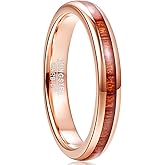 NUNCAD Rose Gold Ring for Women Hawaiian Koa Wood Inlay 4mm Tungsten Carbide Wedding Band Polished Edge Comfort Fit Size 6-12