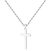 Hobucuard Cross Necklace for Men, Stainless Steel Silver Cross Pendant Necklaces with 22 Inches Rope Chain,Delicate Christian Faith Jewelry Religious Gifts for Men