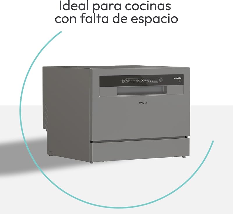 Máquina de lavar louça pequena e compacta candy cp 6e51ls, 6 serviços, digital, 51dba, 5 ciclos, meia carga, início retardado 3-6-9 horas, indicador de sal e abrilhantador, indicador de fim de ciclo, aço inoxidável