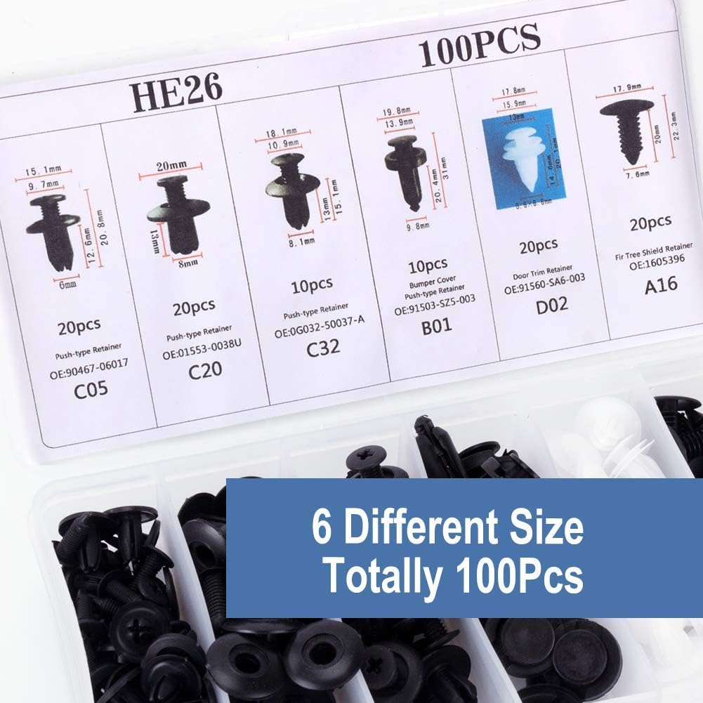 AUMAYCHEER 100pcs Car Screw Universal Rivets Clips Bolt Wheel Arch