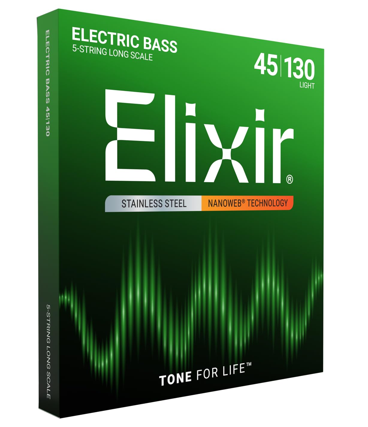 Elixir 14777 Strings Stainless Steel 5-String Bass Strings w NANOWEB Coating, Long Scale, Light (.045-.130)