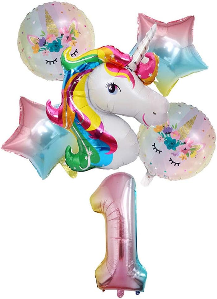 Hongkai Unicorn 1st Birthday Boy Girl Decoration Supplies Foil Balloons Set,32inch Number 1 Mylar Balloons Happy Birthday Banner One Banner Baby First Birthday Party Supplies