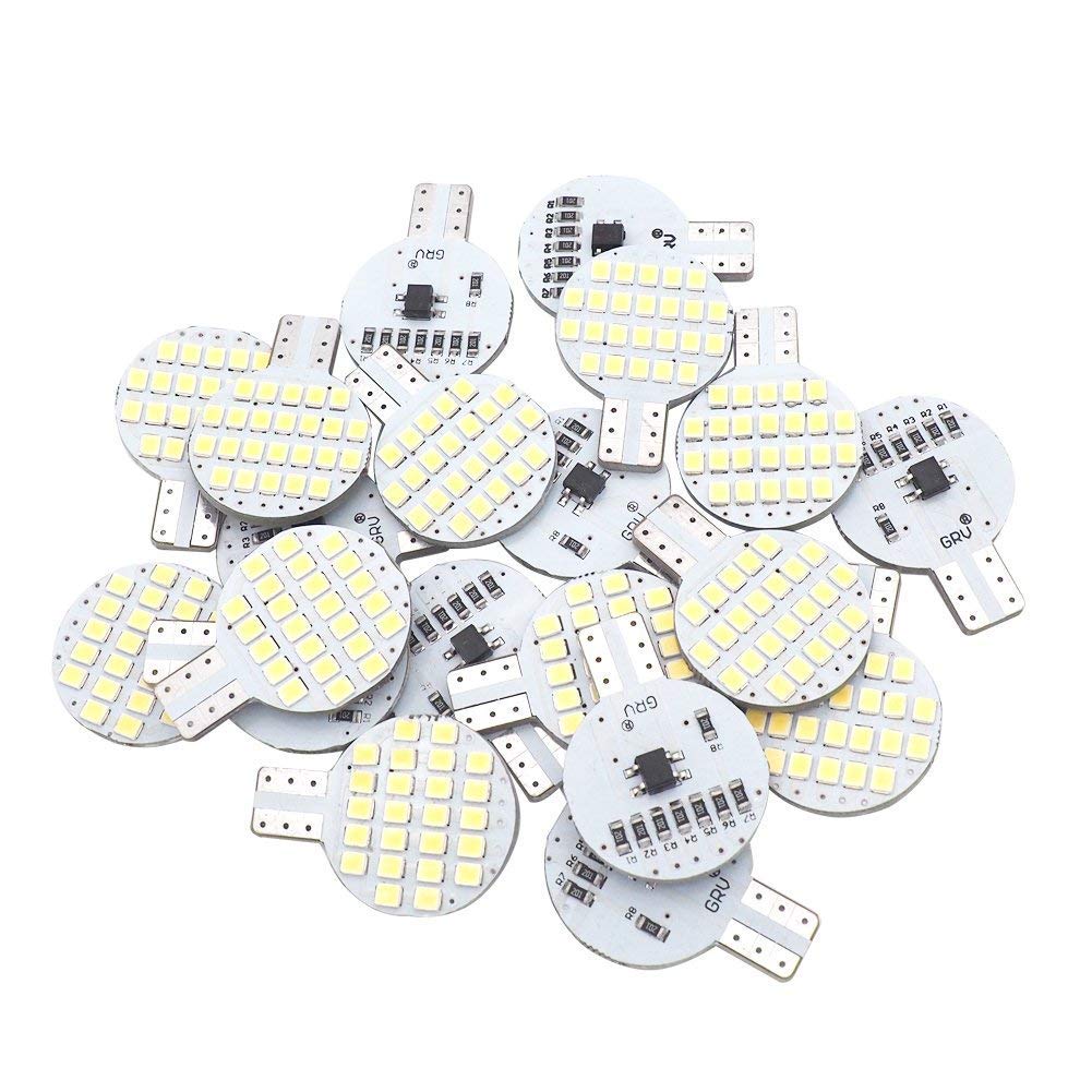 20x Grv T10 LED Light Bulb 921 194 192 C921 24-2835 SMD Super Bright Lamp DC 12V 2 Watt For Car RV Boat Ceiling Dome Interior Lights Cool White (2nd Generation)